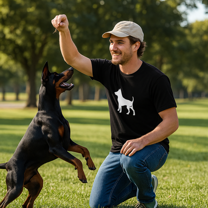 Man playing with a dog in a park