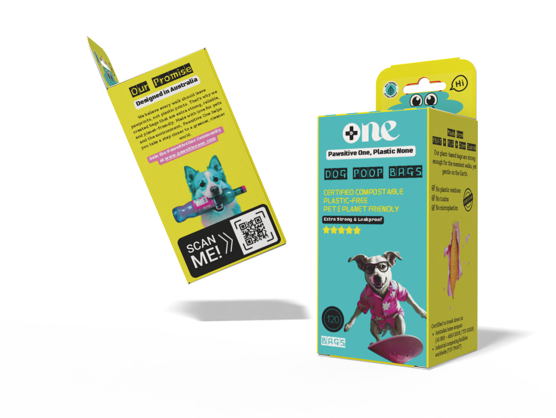 Two packages of dog waste bags with a QR code on a white background