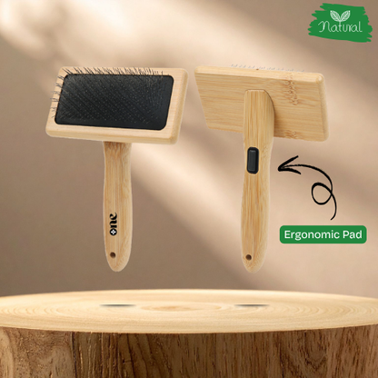 Eco-friendly bamboo dog slicker brush with ergonomic thumb rest – Pawsitive One