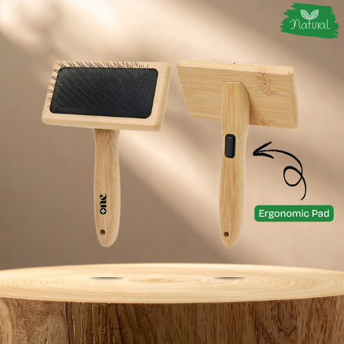 Eco-friendly bamboo dog slicker brush with ergonomic thumb rest – Pawsitive One